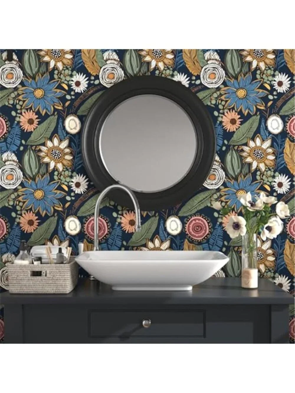 Blue Boho Floral Peel Stick Wallpaper Vintage Removable Contact Paper Waterproof